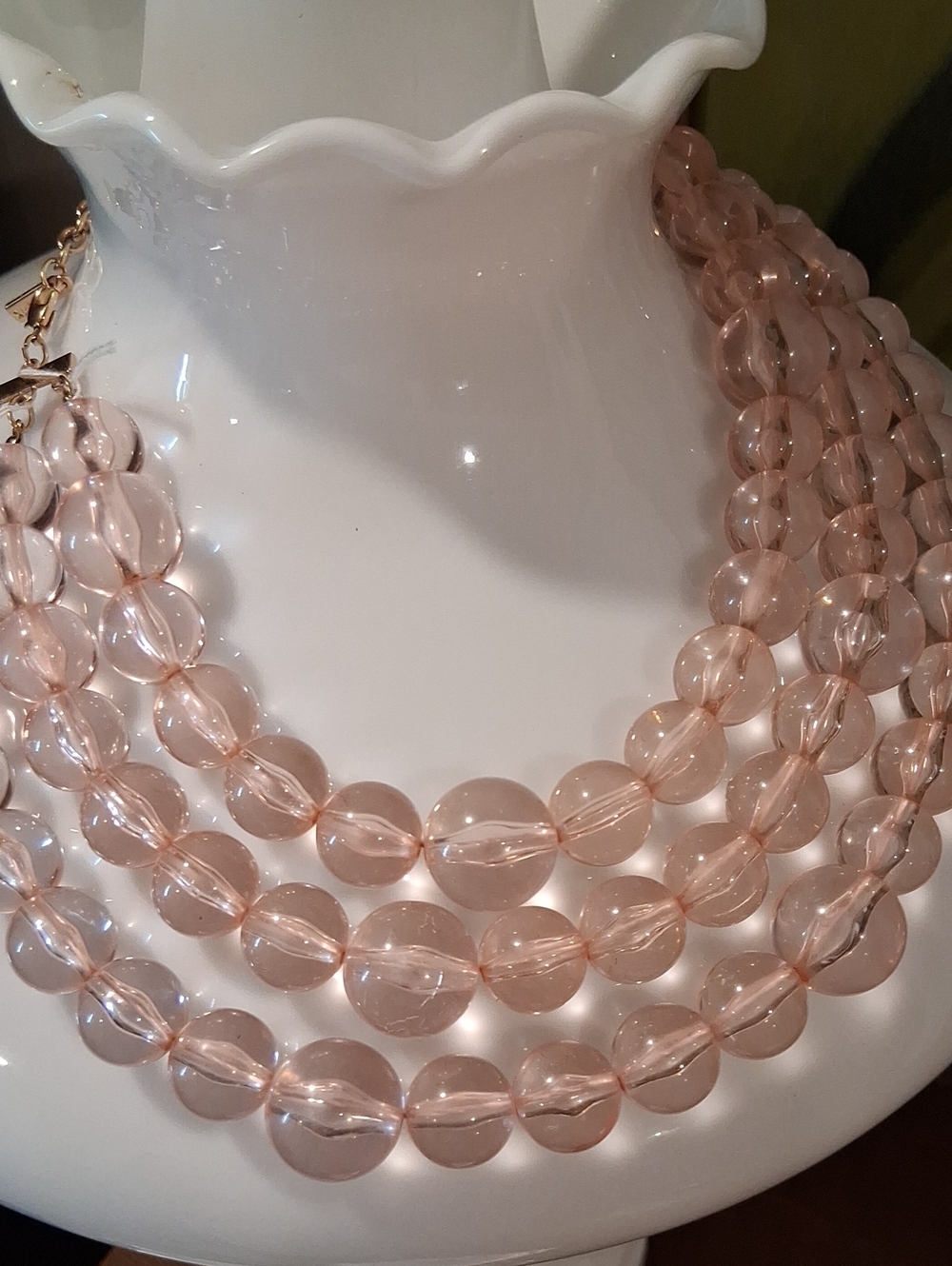 Multi-Strand Pink Acrylic Lucite Bead Necklace